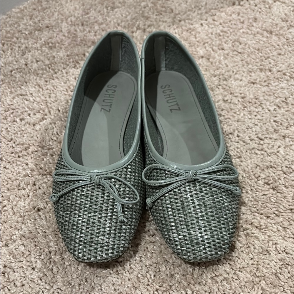 SCHUTZ Woven Blue/Green Flats with Bow